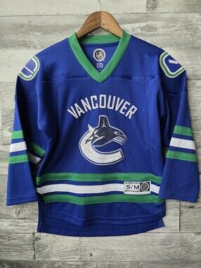 Reebok NHL Vancouver Canucks Blue Green Hockey Jersey Youth Small Medium